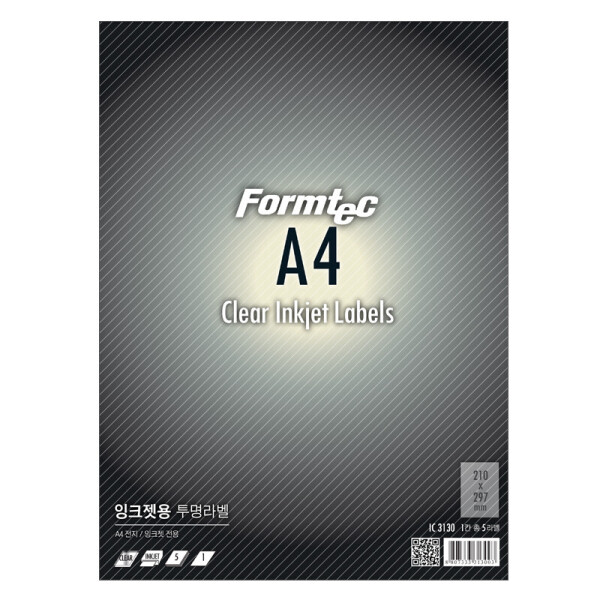폼샵,잉크젯 투명 라벨 3130,IC-3130,IC3130,1칸,필름,필름지,필름용지,투명지,투명용지,a4,잉크젯,투명,라벨,3130,잉크젯투명라벨3130,210x297,mm,/,A4,5매,210x297mm/A4/5매,804