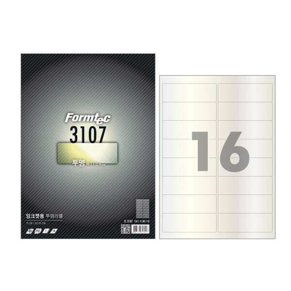 폼샵,잉크젯 투명 라벨 3107,IC-3107,IC3107,16칸,필름,필름지,필름용지,투명지,투명용지,잉크젯,투명,라벨,3107,잉크젯투명라벨3107,99.1x33.9,mm,/,A4,5매,99.1x33.9mm/A4/5매,806